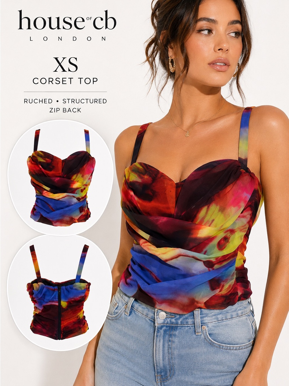 House of CB Multicolor Draped Chiffon Cami in Red, Blue, Yellow, Green, Purple